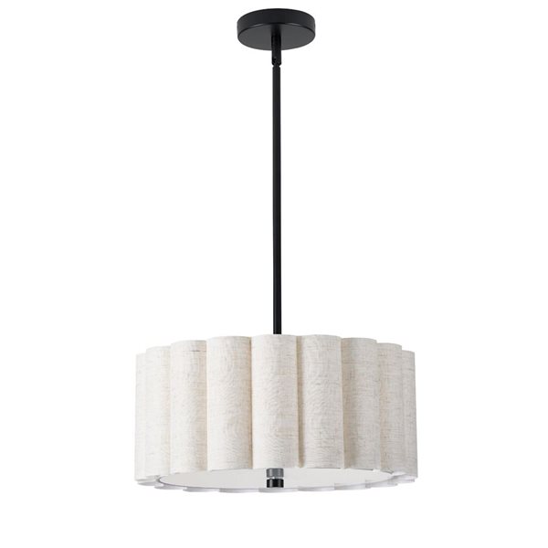 Dainolite Pacifica 16-in dia Matte Black Metal 3-Light Transitional Pendant Light w/ Flax Shade