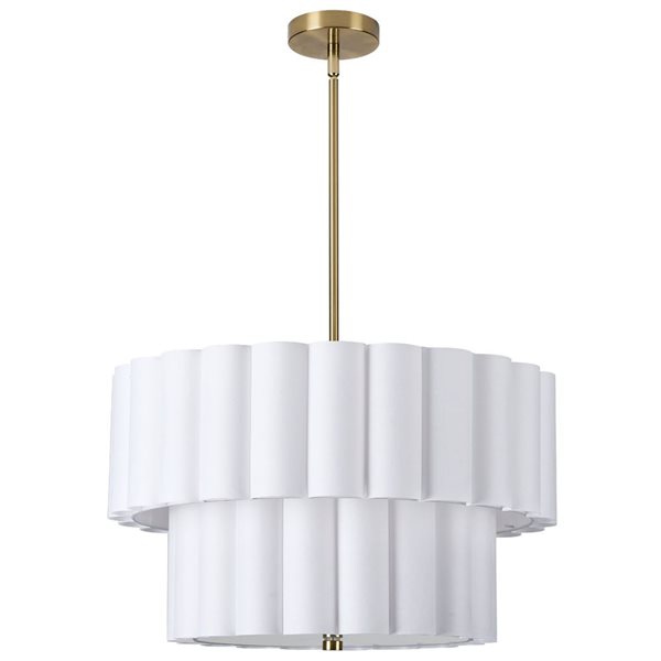 Dainolite Pacifica 22-in dia Aged Brass Metal 4-Light Pendant Light w/ 2-Tier White Shade