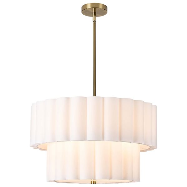 Dainolite Pacifica 22-in dia Aged Brass Metal 4-Light Pendant Light w/ 2-Tier White Shade