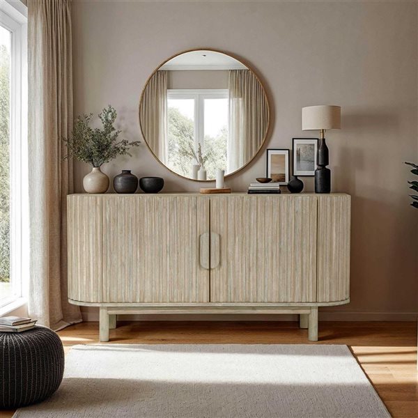 LH Home Oasis Modern Rectangle Natural Brushed Solid Acacia Wood Sideboard