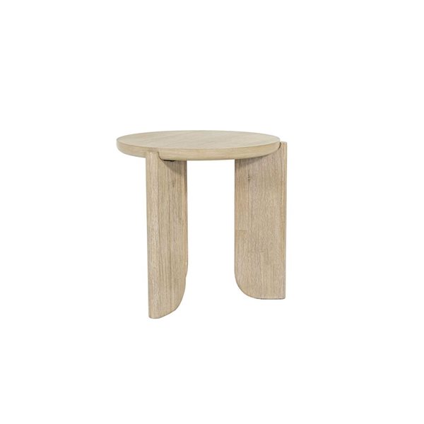 LH Home Haru 19.7-in Round Sand Washed Wood Side Table - Brown