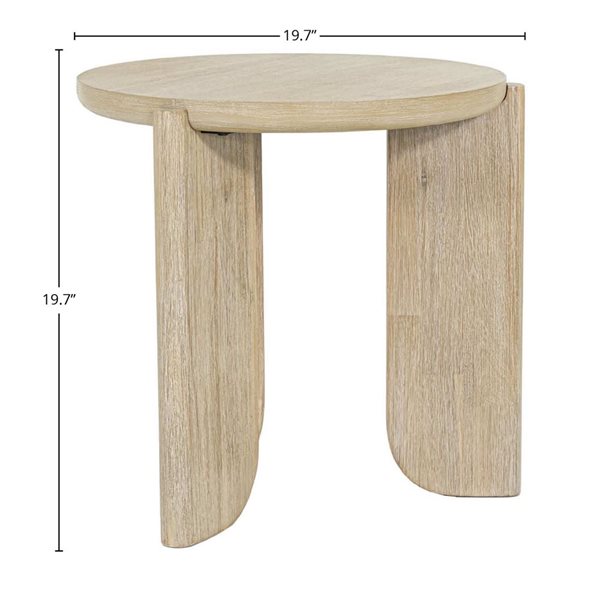 LH Home Haru 19.7-in Round Sand Washed Wood Side Table - Brown