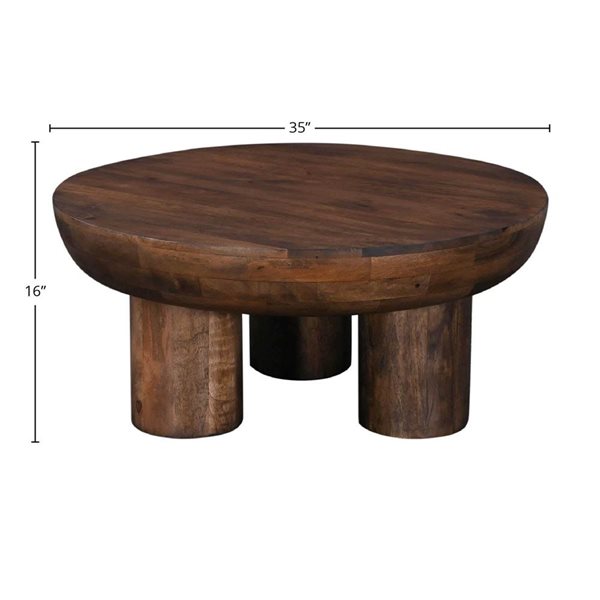 LH Home Wilder Midcentury Round 3-Leg Wood Coffee Table - Dark Brown