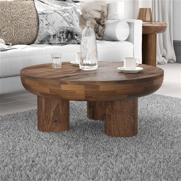 LH Home Wilder Midcentury Round 3-Leg Wood Coffee Table - Dark Brown