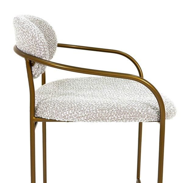LH Home Oasis Modern Light Grey Polyester Arm Counter Stool with Brass Metal Frame