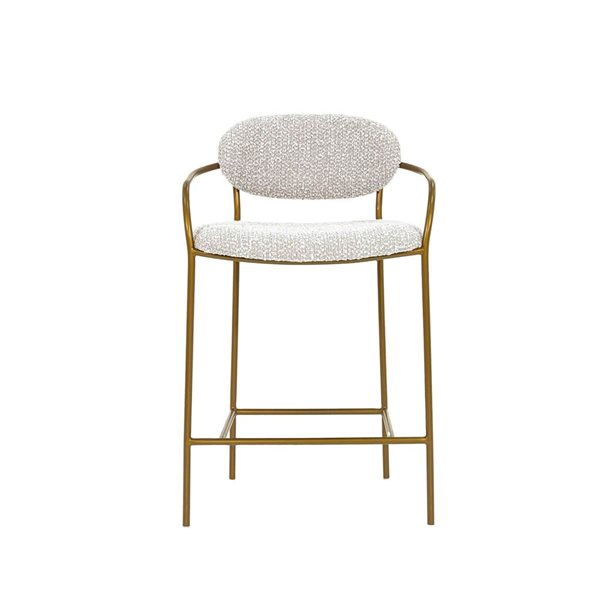 LH Home Oasis Modern Light Grey Polyester Arm Counter Stool with Brass Metal Frame