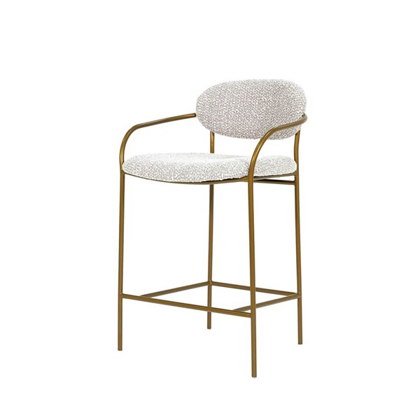 LH Home Oasis Modern Light Grey Polyester Arm Counter Stool with Brass Metal Frame