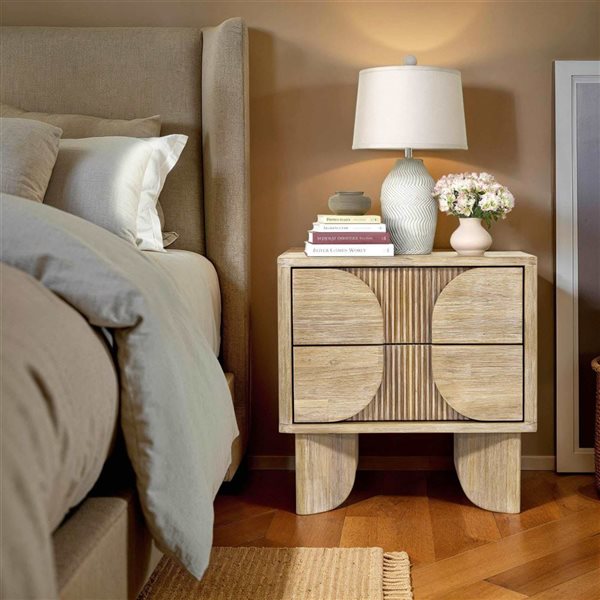 LH Home Haru 23-in W Modern Acacia Wood Nightstand - Light Beige