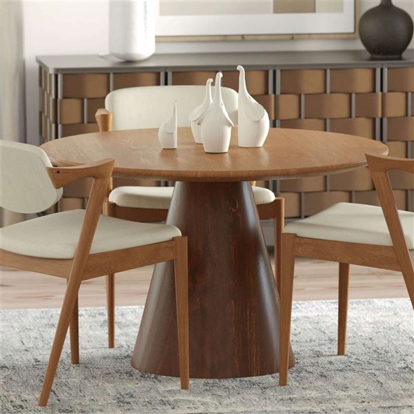 LH Home Peyton 47-in Modern Pedestal Base Mango Wood Frame Round Dining Table - Honey