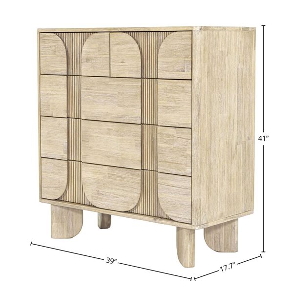 LH Home Haru Modern Rectangle 5-Drawer Acacia Wood Chest - Light Brown