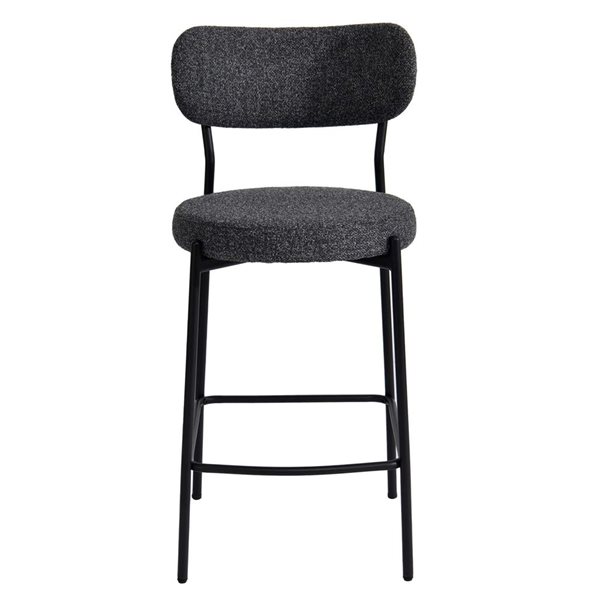 LH Home Kai 2-Pc Modern Dark Grey Polyester Seat/Back Black Metal Frame Counter Stool Set