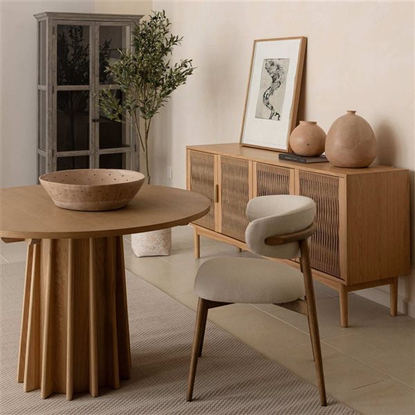 LH Home Sculpture 47-in Modern Pedestal Base Oak Wood Round Dining Table - Natural