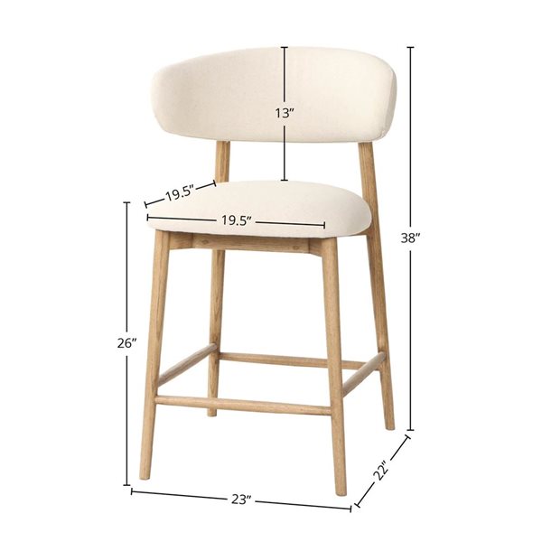 LH Home Milo Modern Off-White Polyester Seat/Back Counter Stool with Wood Frame