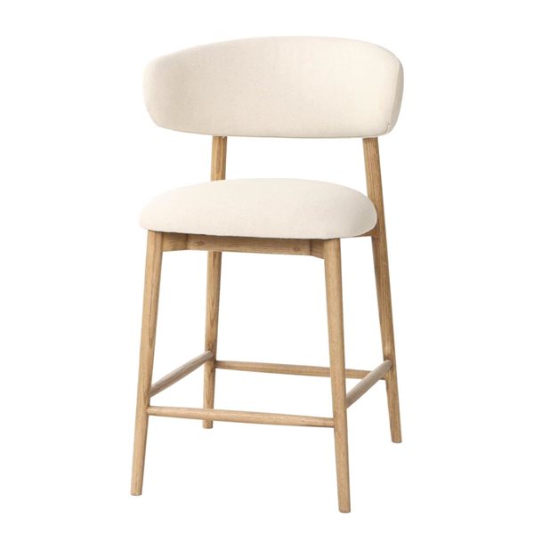 LH Home Milo Modern Off-White Polyester Seat/Back Counter Stool with Wood Frame