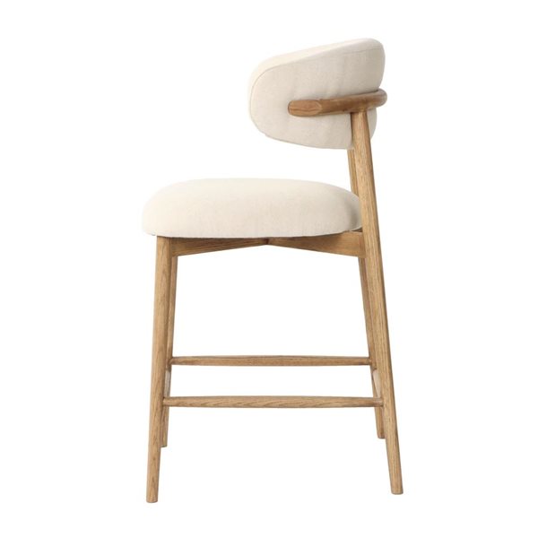 LH Home Milo Modern Off-White Polyester Seat/Back Counter Stool with Wood Frame