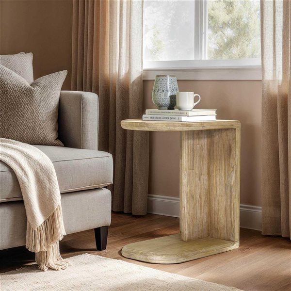 LH Home Haru 20-in C-Shaped Rectangular Sand Wash Wood Side Table - Brown
