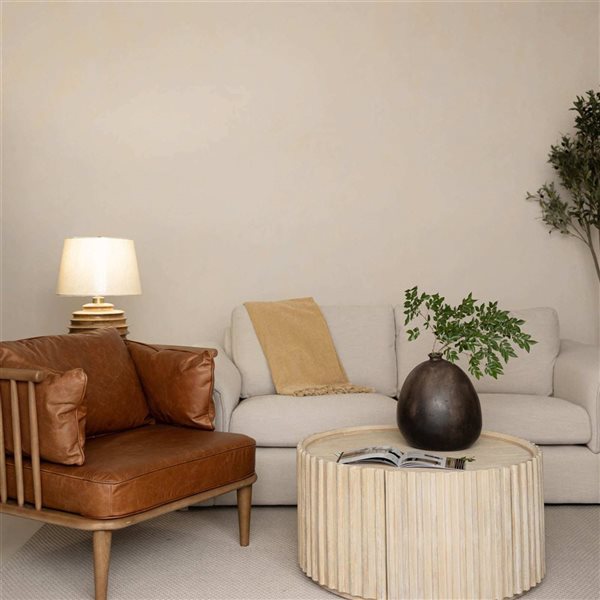 LH Home Oasis Scandinavian Round Washed Wood Coffee Table - Off-White