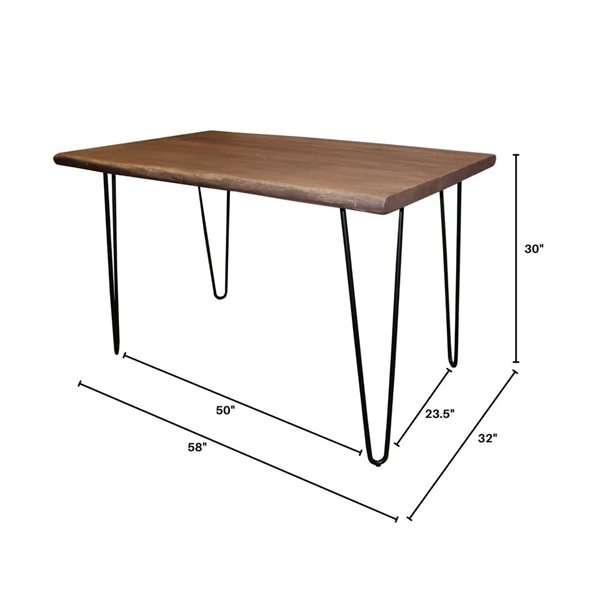 LH Home Organic 58-in Rustic Four Legged Wood Top Black Iron Frame Dining Table - Matte Brown