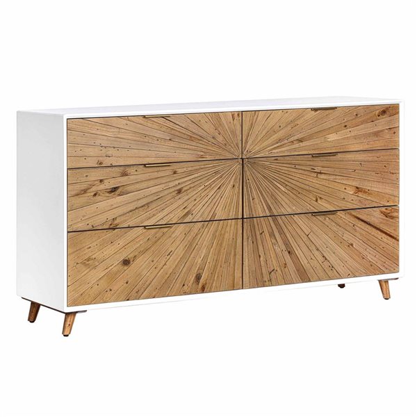 LH Home Casablanca 34.2-in Modern 6-Drawer Pine Wood Dresser - Rustic Natural / White Lacquer