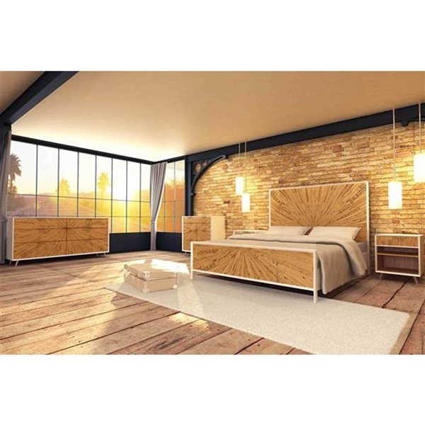 LH Home Casablanca 34.2-in Modern 6-Drawer Pine Wood Dresser - Rustic Natural / White Lacquer