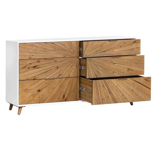 LH Home Casablanca 34.2-in Modern 6-Drawer Pine Wood Dresser - Rustic Natural / White Lacquer