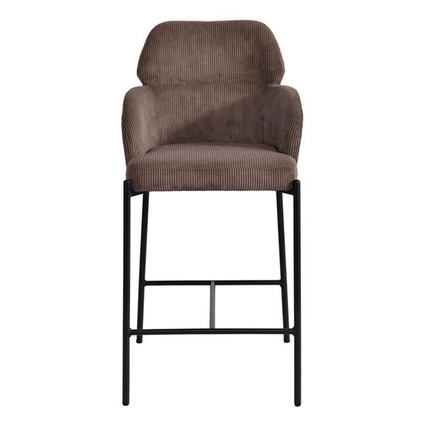 LH Home Allegra Modern Black Metal Counter Arm Stool - Corduroy Brown Polyester Seat