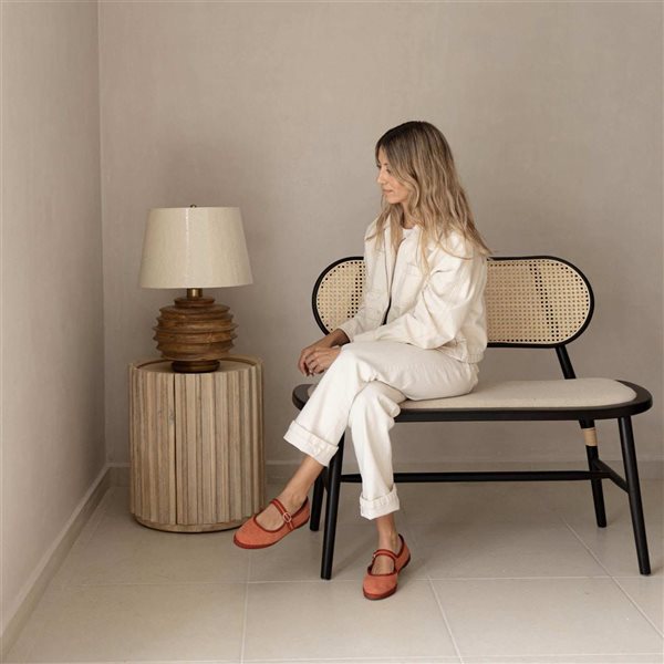 LH Home Oasis 17.72-in Round Natural Wood Drum Table - Off-White