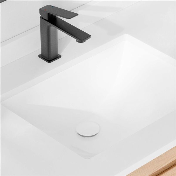 Undermount Sink Pop-Up Drain w/ White Ceramic Cap With Overflow - White