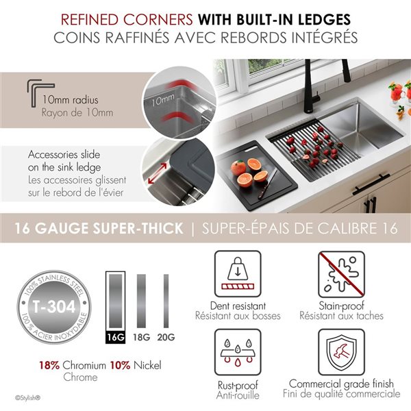 Stylish Undermount 27-in Stainless Steel Single Bowl Workstation kitchen Sink w/ Black Accessories