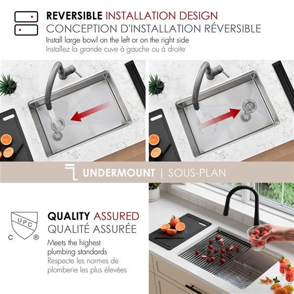 Stylish Undermount 27-in Stainless Steel Single Bowl Workstation kitchen Sink w/ Black Accessories