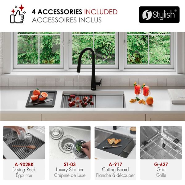 Stylish Undermount 27-in Stainless Steel Single Bowl Workstation kitchen Sink w/ Black Accessories