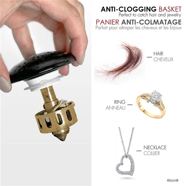 Set of 2 Vessel Sink Pop-Up Drains w/ Black Ceramic Caps Without Overflow - Matte Black