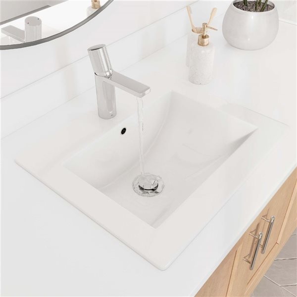 Set of 2 Stylish Rectangular 21.25 x 18-in Drop-in Bathroom Sinks w/ Overflow Caps - White