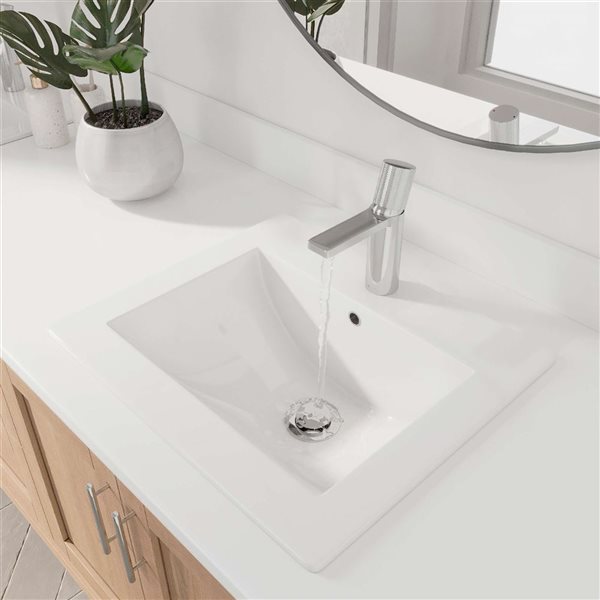 Set of 2 Stylish Rectangular 21.25 x 18-in Drop-in Bathroom Sinks w/ Overflow Caps - White