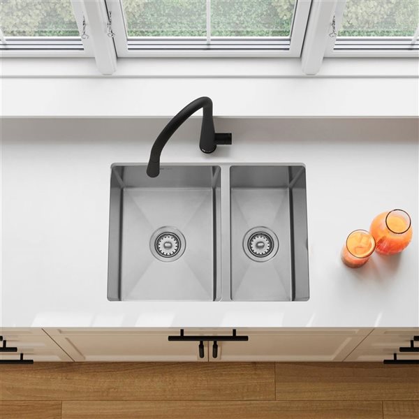 Stylish Undermount or Drop-in 25-in Stainless Steel 60/40 Double Bowl Kitchen Sink