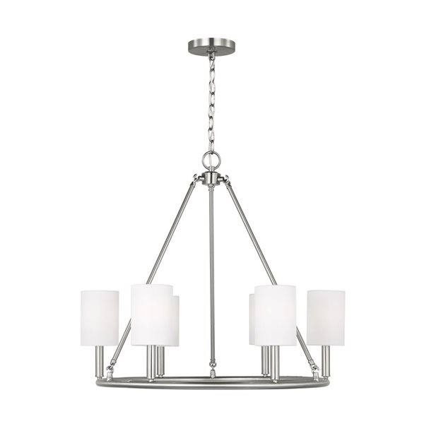 Generation Lighting Egmont 28-in dia Brushed Steel 6-Light Transitional Chandelier w/ White Shades