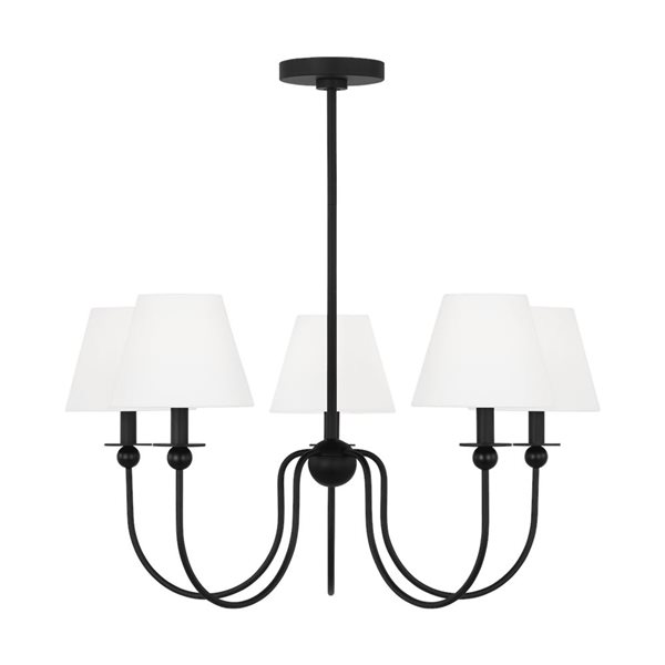 Generation Lighting Elsay 30-in W Midnight Black 5-Light Transitional Chandelier w/ White Shades