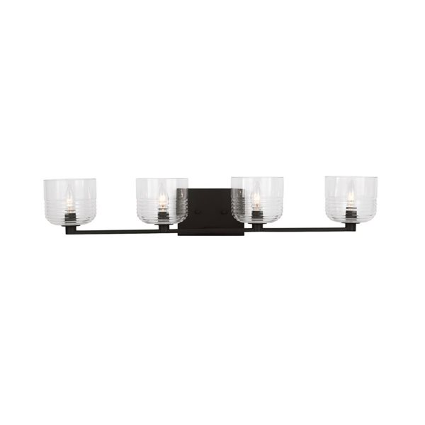 Generation Lighting Lochdale 33.6-in W Midnight Black 4-Light Modern Vanity Light w/ Clear Ribbed Glass