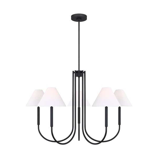 Generation Lighting Porteau 38-in W Midnight Black Metal 6-Light Transitional Chandelier w/ White Shades