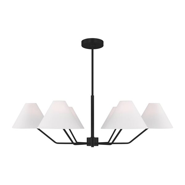 Generation Lighting Burke 38-in dia Midnight Black Metal 6-Light Transitional Chandelier w/ White Shades