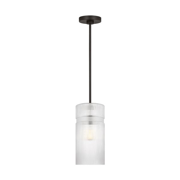 Generation Lighting Liouet 7 W x 14-in H Midnight Black Metal Transitional Pendant Light w/ Ribbed Glass