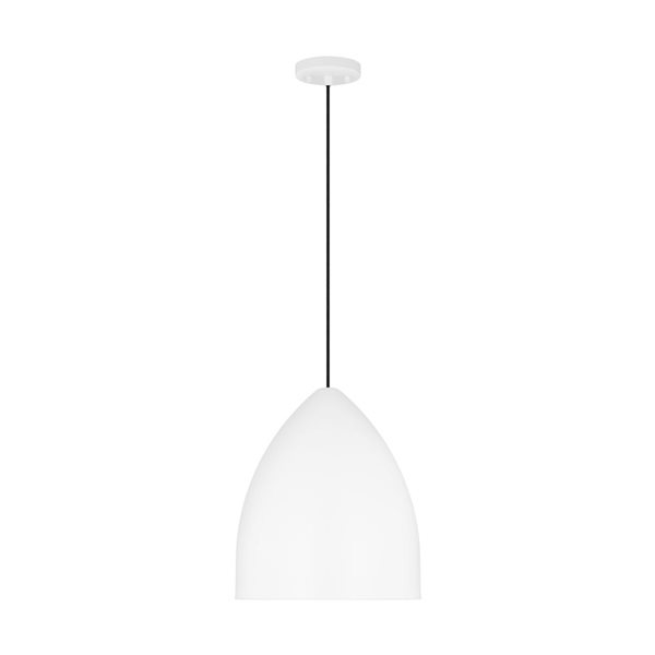 Generation Lighting Huron 13-in W Matte White Metal Modern Dome-Shaped Pendant Light