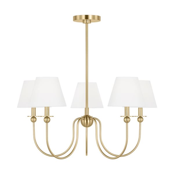 Generation Lighting Elsay 30-in W Satin Brass 5-Light Transitional Chandelier w/ White Shades