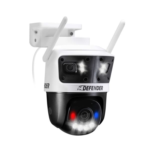 Defender Tri-Lens PTZ AI Powered Plug-In Wi-Fi 6 Security Camera w/ 180° Wide-Angle Viewing  4/Pck