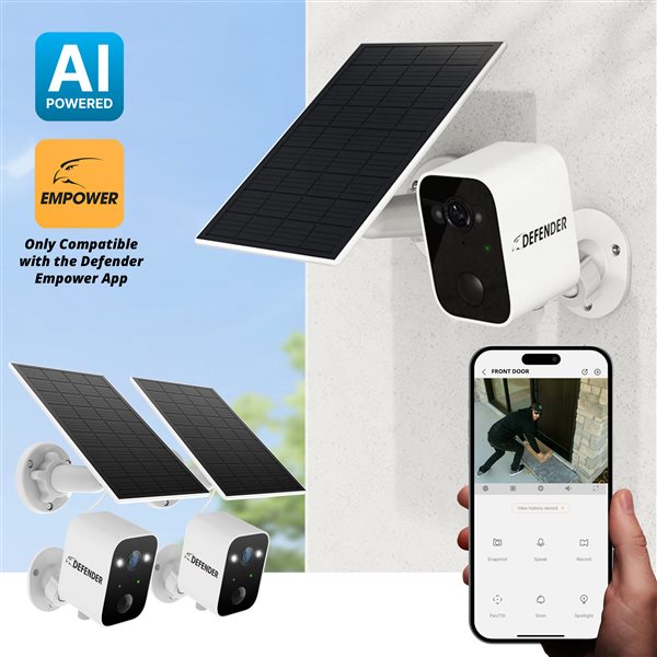 Defender Solar Powered 4K/8 MP AI Everwatch Wireless Outdoor Security Camera 2/Pck