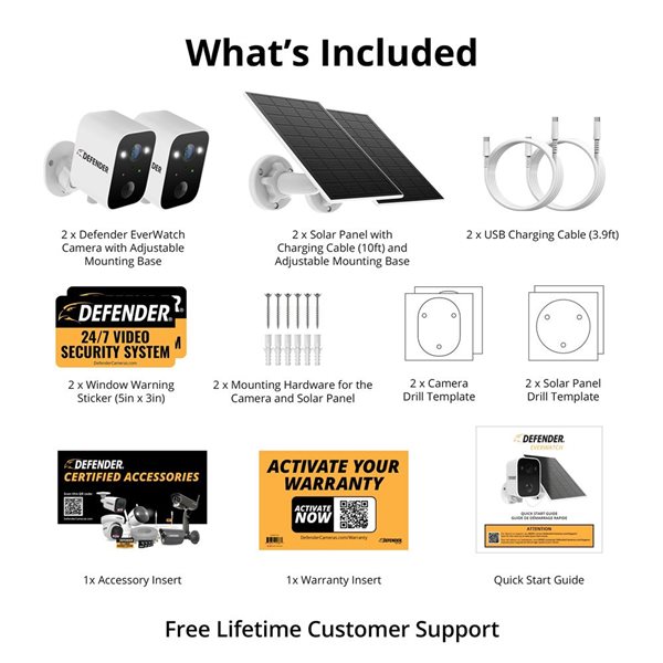 Defender Solar Powered 4K/8 MP AI Everwatch Wireless Outdoor Security Camera 2/Pck