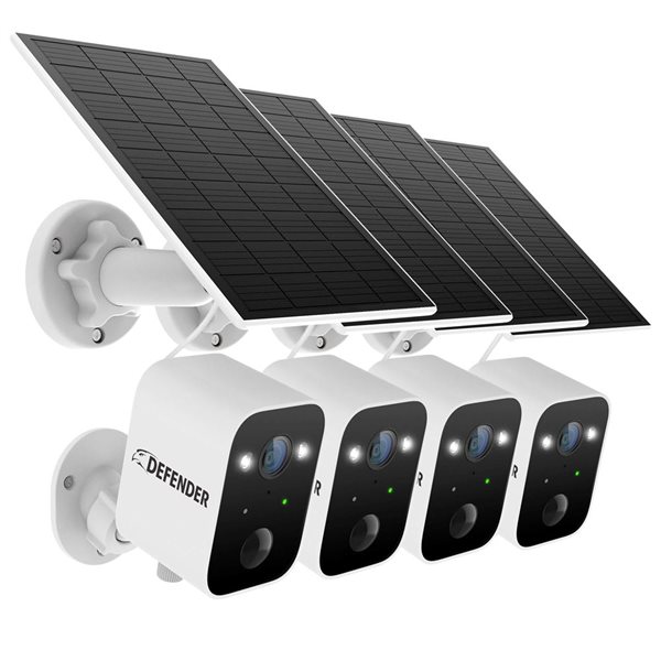 Defender Solar Powered 4K/8 MP AI Everwatch Wireless Outdoor Security Camera 4/Pck