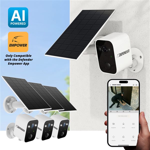 Defender Solar Powered 4K/8 MP AI Everwatch Wireless Outdoor Security Camera 3/Pck