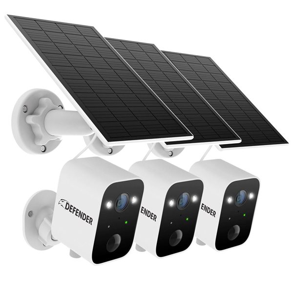 Defender Solar Powered 4K/8 MP AI Everwatch Wireless Outdoor Security Camera 3/Pck