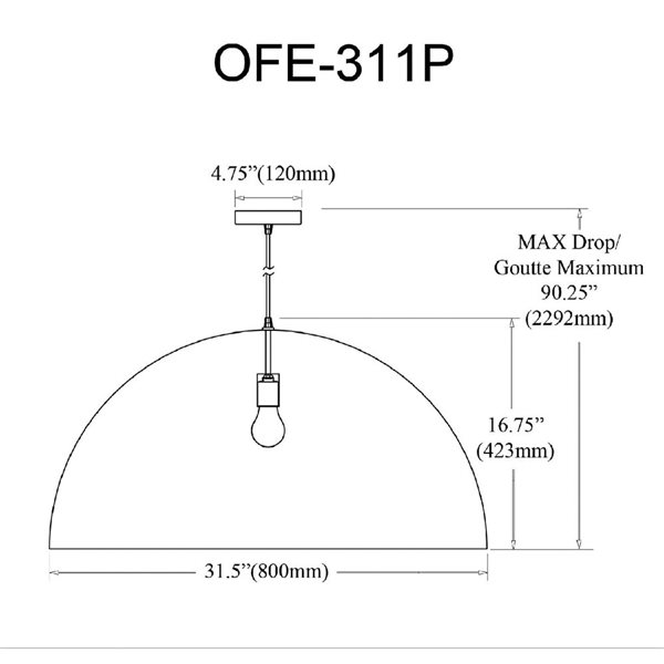 Dainolite Ofelia 31.5-in dia Matte Black Metal 1-Light Transitional Dome-Shaped Pendant Light